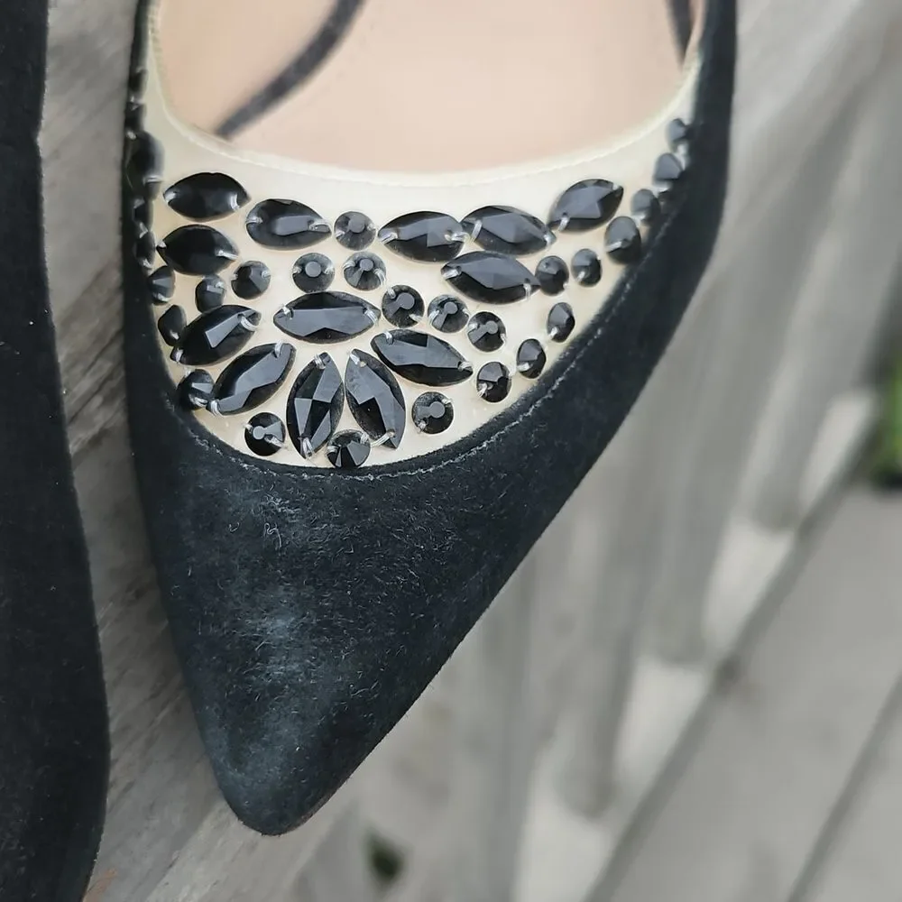 Tory Burch Delphine Rhinestone Heels – Black Suede, Size 7 ✨